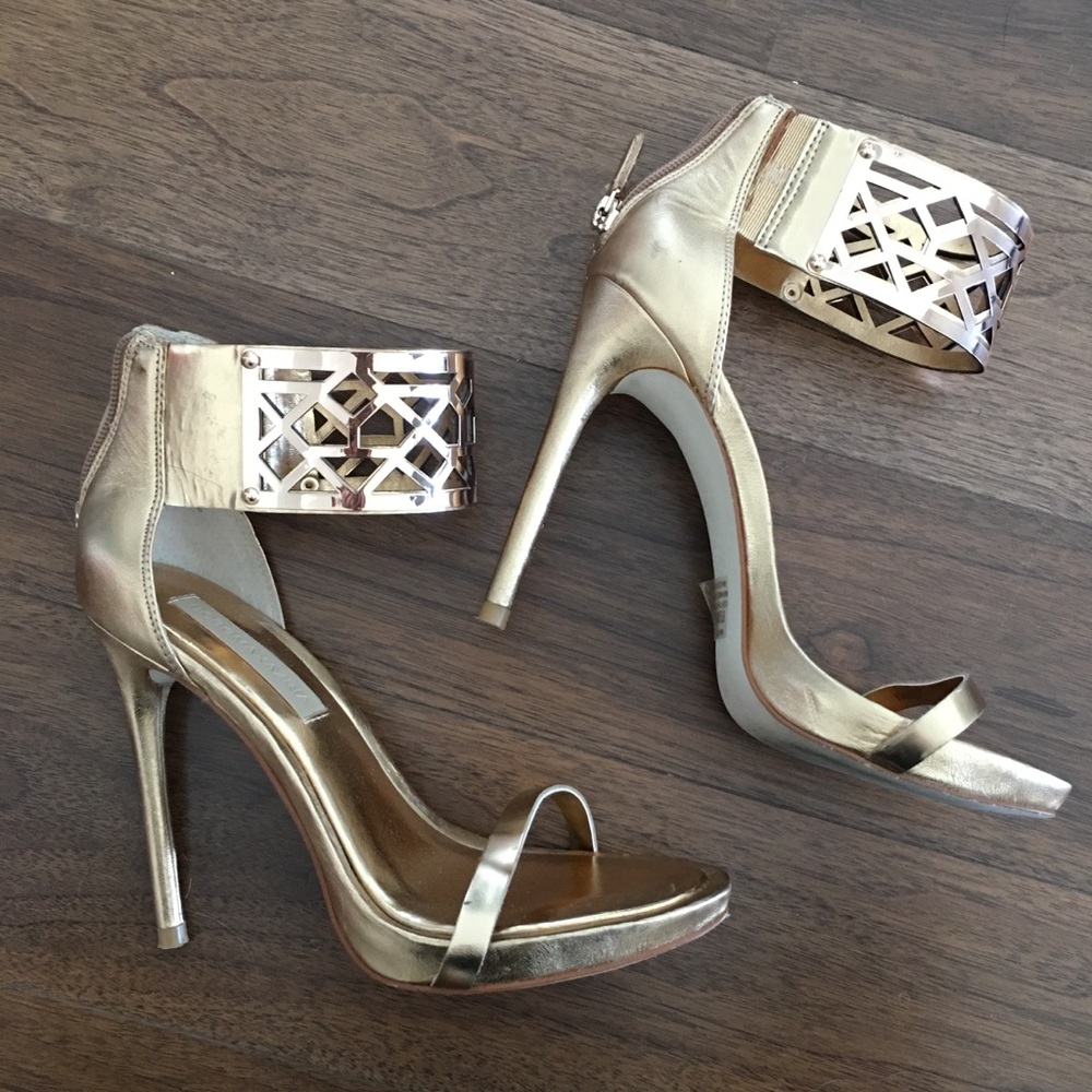 BCBG MAXAZRIA gold heels